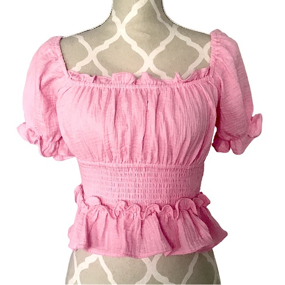 Streetwear Society Tops - Streetwear Society Pink Ruffle Crop Top With Smocked Detail Size S New